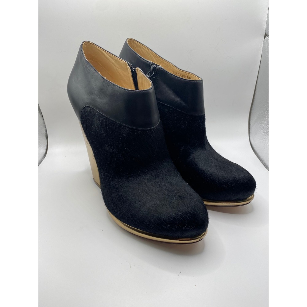 Cole Haan Black Pony Hair Gold Wedge Ankle Booties Women's Size‎ 11B
